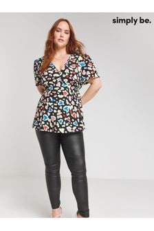 Simply Be Black V-Neck Tea Blouse (N97906) | €31