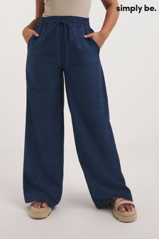 Simply Be Blue Linen Mix Wide Leg Trousers (N97929) | 119 QAR