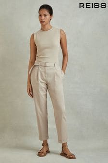 Reiss Stone Hutton Cropped Cotton Blend Belted Trousers (N98048) | €218