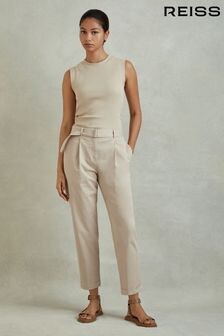 Reiss Stone Hutton Cropped Cotton Blend Belted Trousers (N98048) | $265