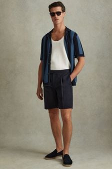 Reiss Navy Con Cotton Blend Adjuster Shorts (N98194) | OMR74
