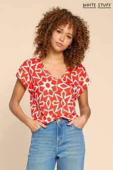 White Stuff Red Ivy Linen V-Neck T-Shirt (N98235) | ₪ 258