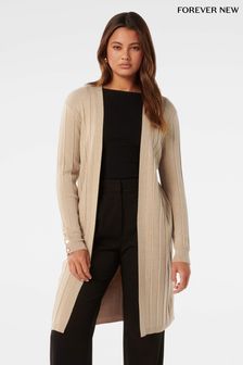 Forever New Cream Daphne Long Line Ribbed Cardigan (N98434) | €100