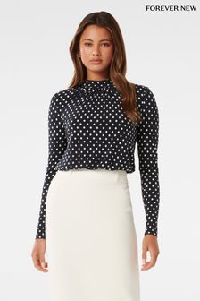 Forever New Blue Beatrice Mock Neck Spotted Blouse (N98437) | €64