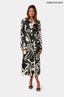 Forever New Black Janine Satin Shirt Midi Dress (N98451) | €140