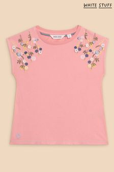 White Stuff Pink Embroidered T-Shirt