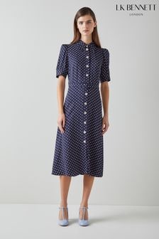 LK Bennett Blue Valerie Modernist Print Shirt Dress (N98712) | $512