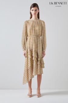 Lk Bennett Mini Bea Check Silk Chiffon Ruffle Dress (N98731) | 657 €