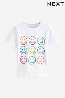 White Happy Face Short Sleeve Graphic T-Shirt (3-16yrs) (N98844) | $12 - $17