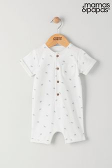Mamas & Papas Turtle All Over Print Shortie White Romper (N98899) | €23