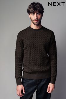 Brown Texture Soft Touch Regular Fit Premium Knitted Crew Jumper (N98944) | $63