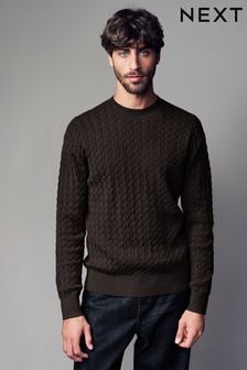 Brown Texture Regular Fit Soft Touch Premium Knitted Crew Jumper (N98944) | $65