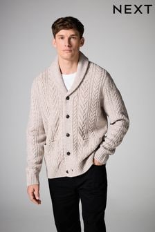 Neutral Texture Regular Fit Shawl Cable Knit Cardigan with Wool (N99033) | $70