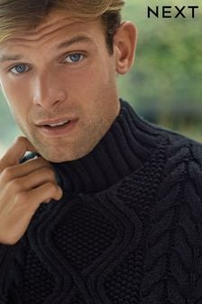 Black Regular Fit Cotton Rich Cable Knit Crew Jumper (N99068) | $66