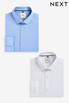 White/Blue Easy Care Textured Slim Fit Single Cuff Shirts 2 Pack (N99108) | $68