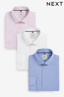 White/Blue Easy Care Textured Slim Fit Single Cuff Shirts 3 Pack (N99110) | €97