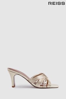 Reiss Gold Harriet Leather Knot Detail Mules (N99118) | 99,540 Ft