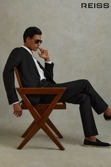 Reiss Black Kin Single-Breasted Linen Suit Blazer Slim Fit (N99119) | $527