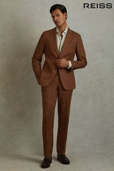 Reiss Tobacco Brown Kin Slim Fit Linen Adjuster Trousers (N99121) | AED1,066