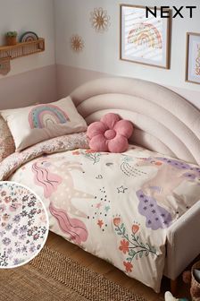 Natural Scandi Unicorn 100% Cotton Duvet Cover And Pillowcase Set (N99210) | CA$55 - CA$84