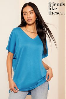 Friends Like These Blue Short Sleeve V Neck Tunic Top (N99221) | $34