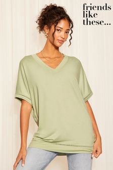 Friends Like These Green Short Sleeve V Neck Tunic Top (N99232) | kr350