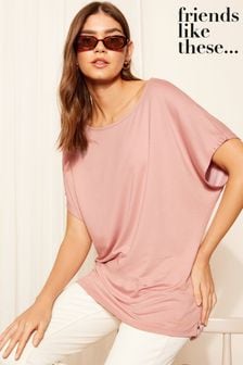 Friends Like These Pink Soft Jersey Short Sleeve Slash Neck Tunic (N99234) | ₪ 101