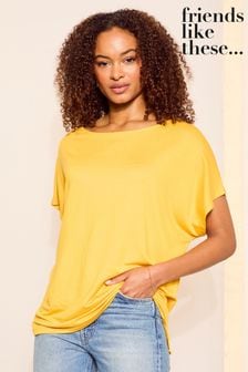 Friends Like These Yellow Soft Jersey Short Sleeve Slash Neck Tunic (N99237) | AED111
