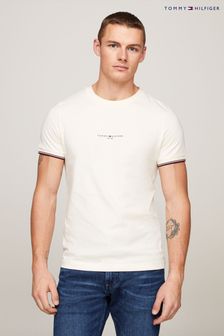 Weiß - Tommy Hilfiger T-Shirt mit Logo und Zierstreifen (N99252) | 78 €