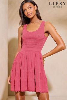 Pink - Lipsy Knitted Stitch Detail Fit And Flare Mini Dress (N99916) | kr880