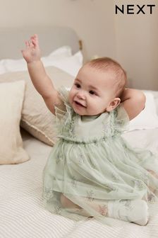 Green Embellished Mesh Baby Dress (0mths-2yrs) (NJ0040) | KRW23,000 - KRW26,300