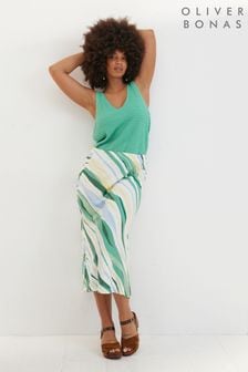 Oliver Bonas Green Stripe Satin Midi Skirt (NQ5875) | €30