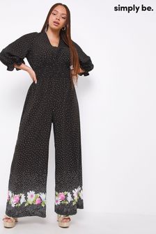 Simply Be Border Print Wide Leg Black Jumpsuit (NRJ462) | €19