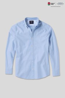 Charles Tyrwhitt Blue England Rugby Plain Slim Fit RFU Button-Down Washed Oxford Shirt (P20019) | $79