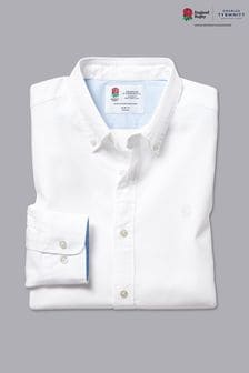 Charles Tyrwhitt White England Rugby Plain Slim Fit RFU Button-Down Washed Oxford Shirt (P20020) | ₪ 160