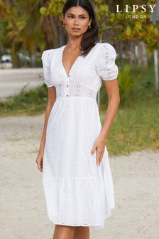 לבן - שמלת מידי עם שרוולים של Lipsy (P20986) | ‏210 ₪