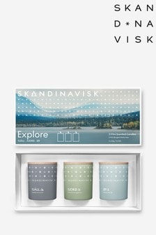 SKANDINAVISK Clear EXPLORE TRIO Mini scented Candle Giftset FJALL,FJORD, OY (P21839) | €63