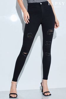 Schwarz, mit Rissen - Lipsy Selena Skinny-Jeans mit hohem Bund (P25100) | 41 €
