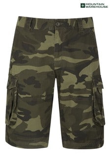 Mountain Warehouse Khaki Green Mens Camo 100% Cotton Lightweight Cargo Shorts (P27776) | ₪ 166