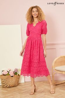 Love & Roses Pink Scallop Lace Skater Dress (P28209) | INR 7,383