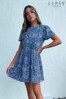 Lipsy Blue Spot Printed Short Sleeve Smock Dress (P28237) | €15