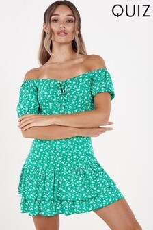 Quiz Green Ditsy Print Puff Sleeve Dress (P29318) | ₪ 62