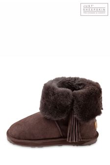 Schokoladenbraun - Just Sheepskin Damen Derby-Stiefel aus Lammfell (P29380) | 133 €