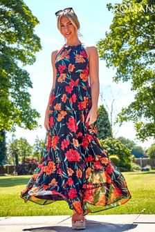 Roman Black Floral Print Halterneck Maxi Dress (P29469) | ₪ 224