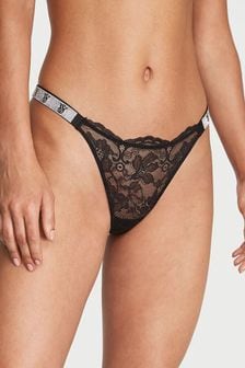 Victoria's Secret Black Lace Monogram Brazilian Shine Strap Knickers (P29745) | €29