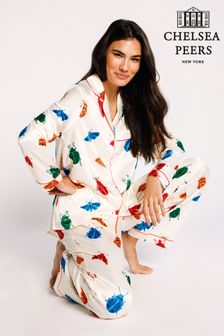 Chelsea Peers Satin Revere Button Up Longsleeve Pyjamas