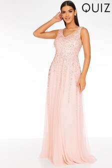 Rosa - Vestido largo con adorno de lentejuelas de Quiz (P32172) | 135 €