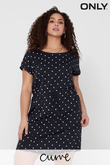 ONLY Curve Navy Dot Jersey Printed T-Shirt Dress (P32312) | $24