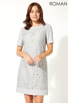 Roman Grey Lace Shift Dress (P34458) | ₪ 233
