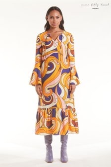 Never Fully Dressed Orange Retro Swirl Maria Dress (P35069) | $135